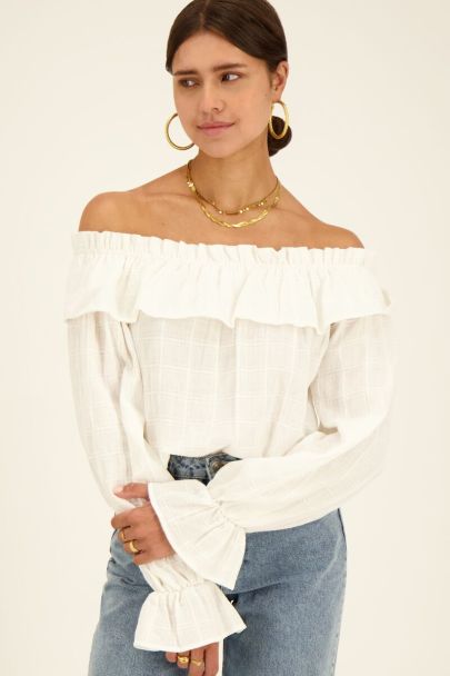 White off-shoulder top with ruffles