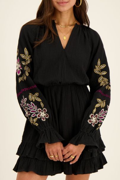 Black muslin dress with embroidery