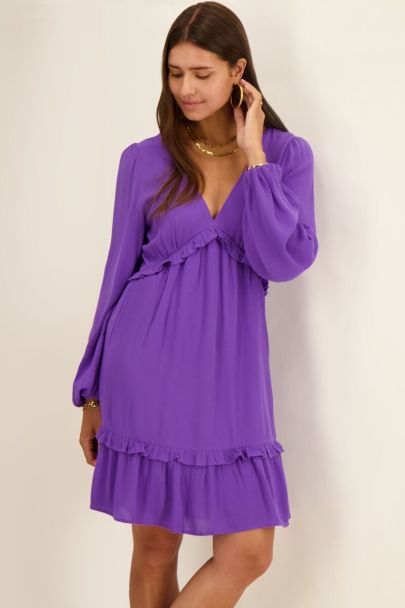 Purple long-sleeved dress with open back