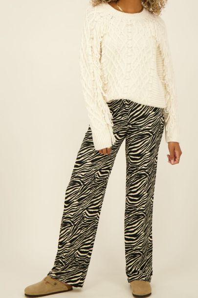 Black and white zebra print wide leg trousers
