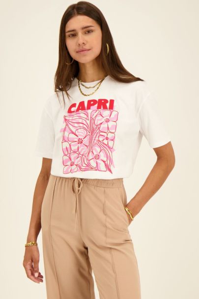 Wit T-shirt Capri roze print