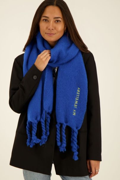 Blauer Schal mit Fransen