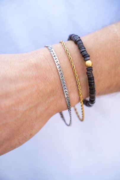 Bracelet Equal avec des perles plates noires