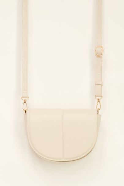 Beige shoulder bag half-circle with multicoloured strap | My Jewellery