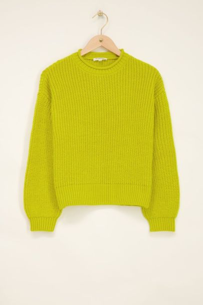 Limettengrüner Oversized-Pullover mit Stehkragen
