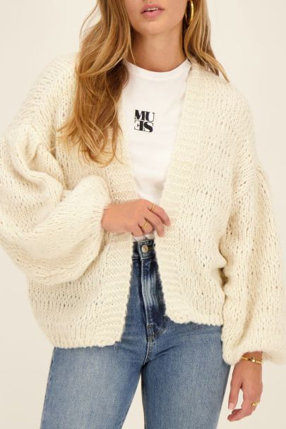 Beige chunky-knitted cardigan