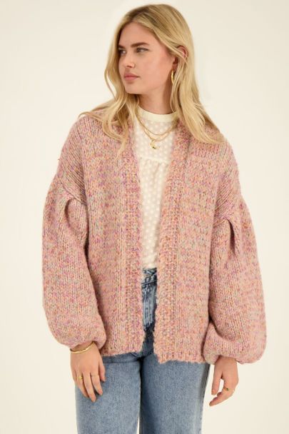 Multicolour chunky knitted cardigan with lurex