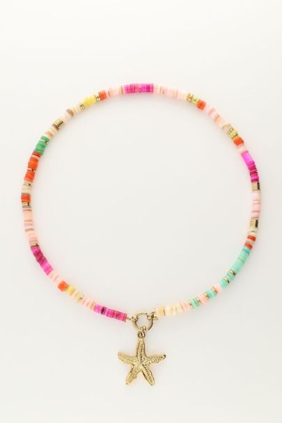Necklace with multicoloured surf beads and starfish charm
