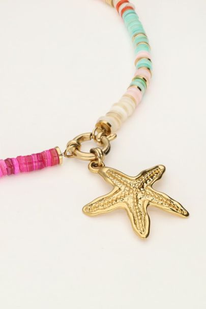 Necklace with multicoloured surf beads and starfish charm