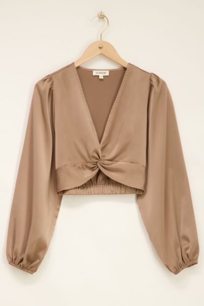 Beige satin top with knot