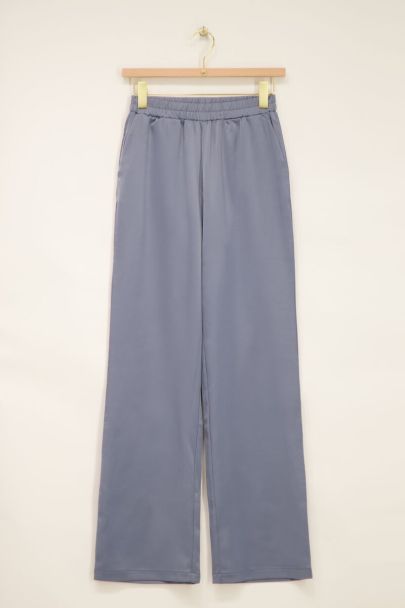 Blue satin wide leg trousers with elasticated waistband | My Jewellery