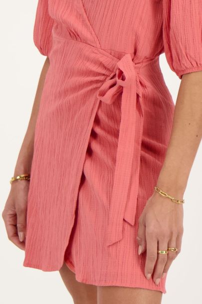 Coral crinkle wrap dress