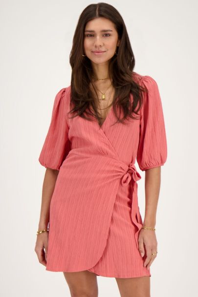 Coral crinkle wrap dress