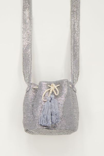 Silver round shoulder bag with tassles | My Jewellery