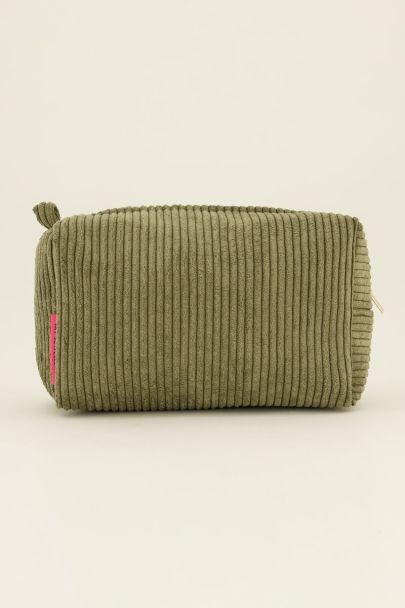 Dark green toiletry bag with rib texture