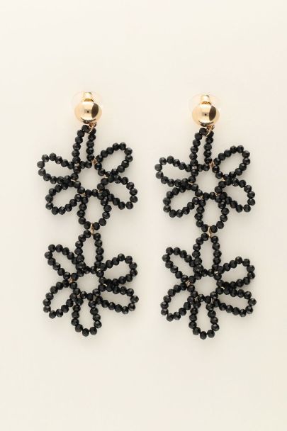 Boucles d'oreilles tendance avec fleurs noires