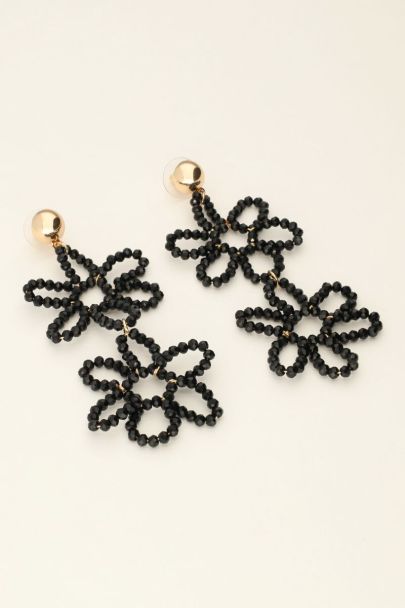 Boucles d'oreilles tendance avec fleurs noires