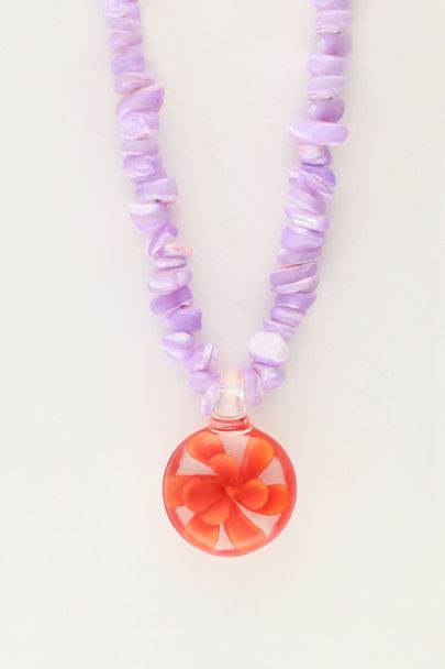 Island lilac beaded necklace with flower