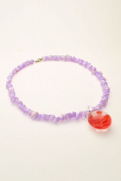 Island lilac beaded necklace with flower