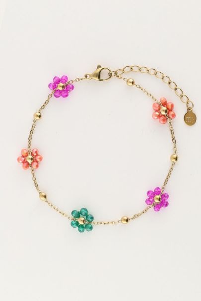 Armband met bolletjes en gekleurde bloemen