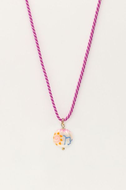 Zodiac paarse koord ketting met zoetwaterparel