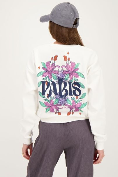 White sweater Paris with flowers
