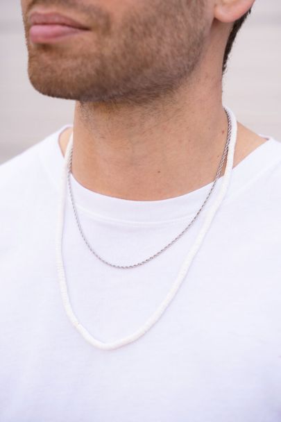 Collier Equal avec perles plates blanches