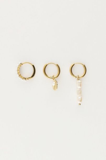 Set of three hoop earrings with seashell and pealrs | My Jewellery