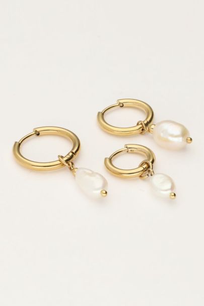 Set of three different pearl hoop earrings