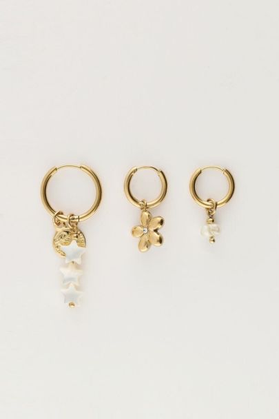 Set of three hoop earrings with flower and stars | My Jewellery