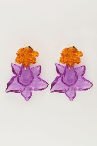Island earrings with orange and purple flower | My Jewellery