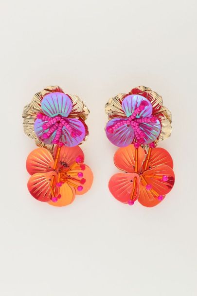 Insel-Ohrringe mit zwei rosa Blumen
