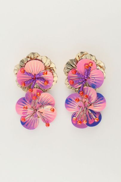 Island boucles d'oreilles avec deux fleurs violettes 