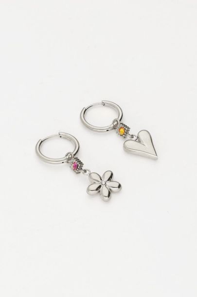 Sunrocks hoop earrings with flower & heart