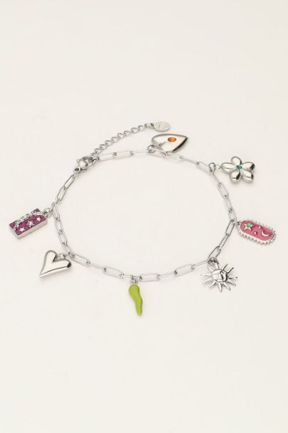 Sunrocks bracelet à maillons avec divers charms