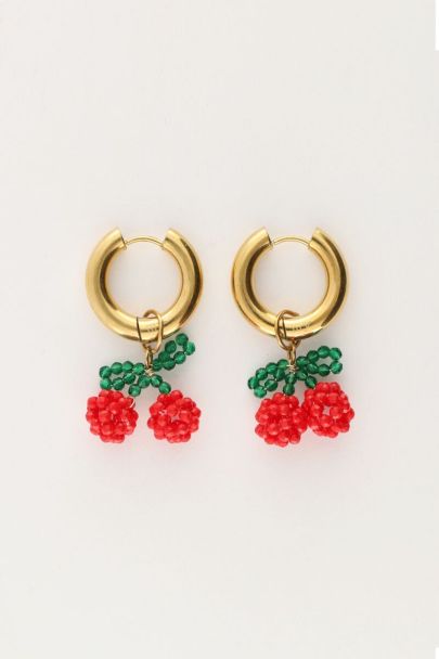 Boucles d'oreilles avec perles rouges cerise