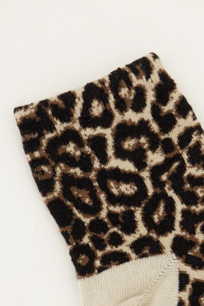 Beige socks with leopard print