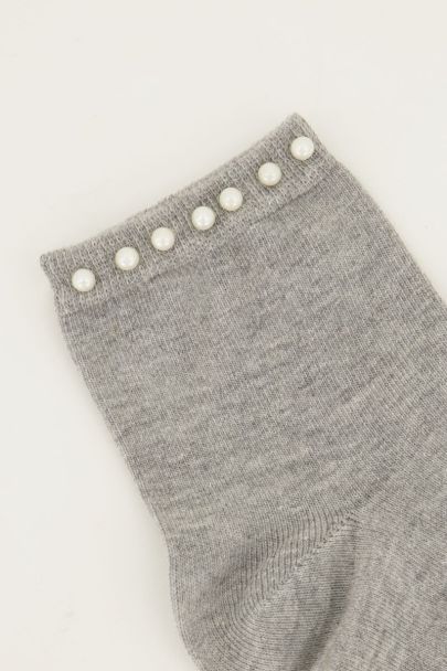 Grey socks with pearl trim