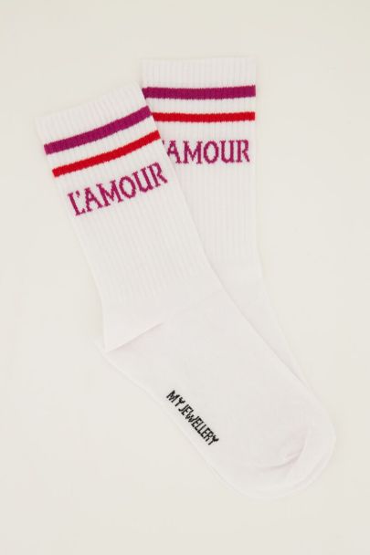 White socks sport with pink l'amour