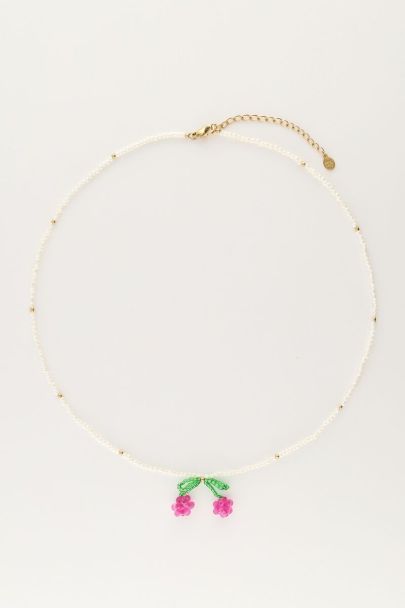 White beaded necklace with cherry | My Jewellery