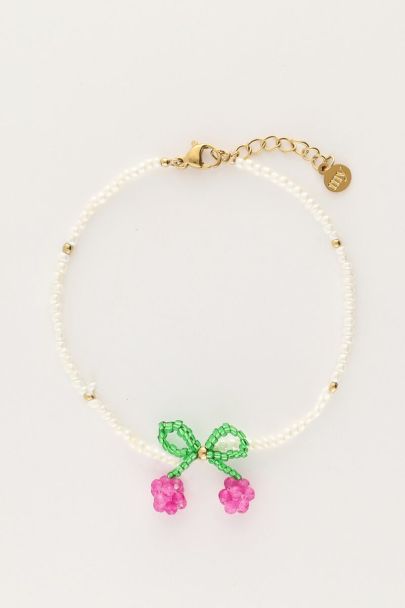 White beaded bracelet with cherry | My Jewellery