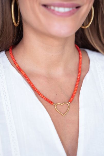 Orange beaded necklace with heart