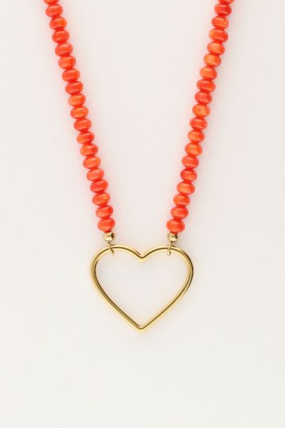 Orange beaded necklace with heart | My Jewellery