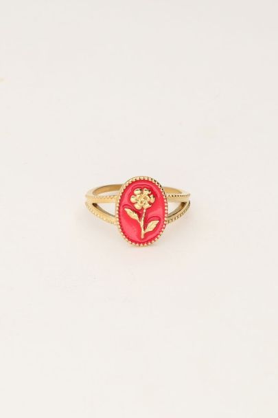 Art roze statement ring met bloem