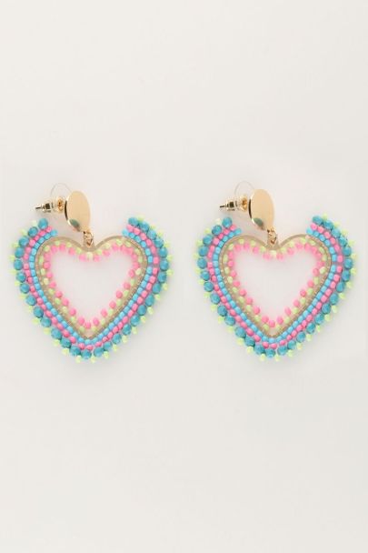 Boucles d'oreilles avec cœur en perles multicolores 