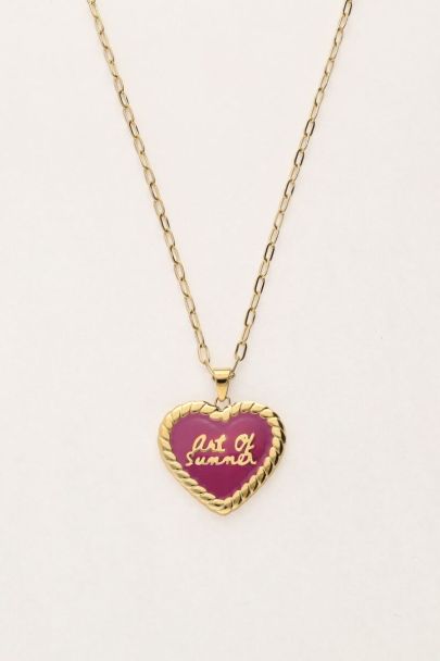 Art chain necklace with fuchsia vintage heart