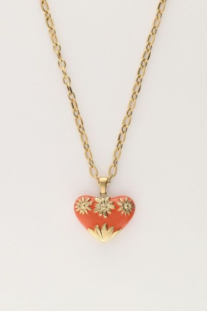 Art chain necklace with orange vintage heart | My Jewellery
