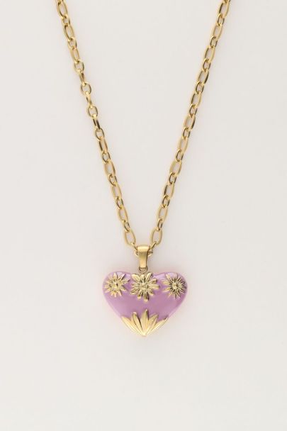 Art chain necklace with lilac vintage heart