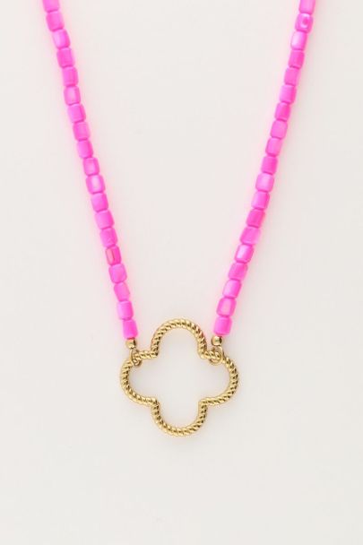 Pink beaded necklace with clover | My Jewellery