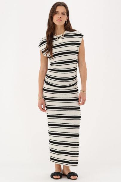 Robe midi beige rayée 